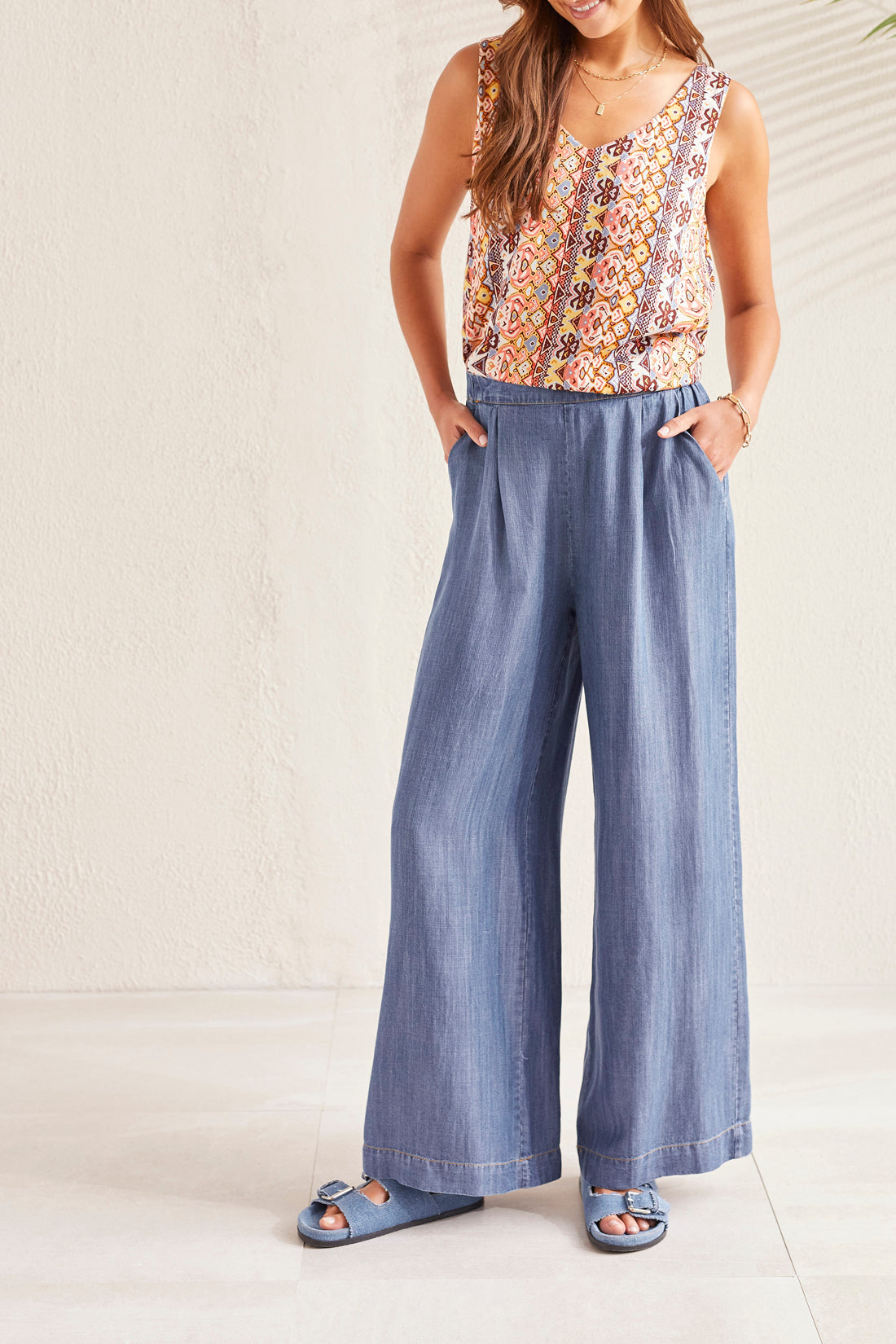 Flowy Pull on Wide Leg Pant with Pockets Tribal Strike The Pose