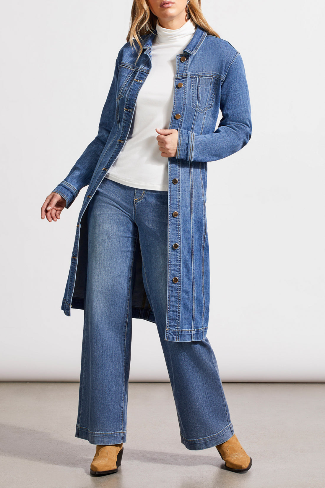 Long fitted denim jacket hotsell