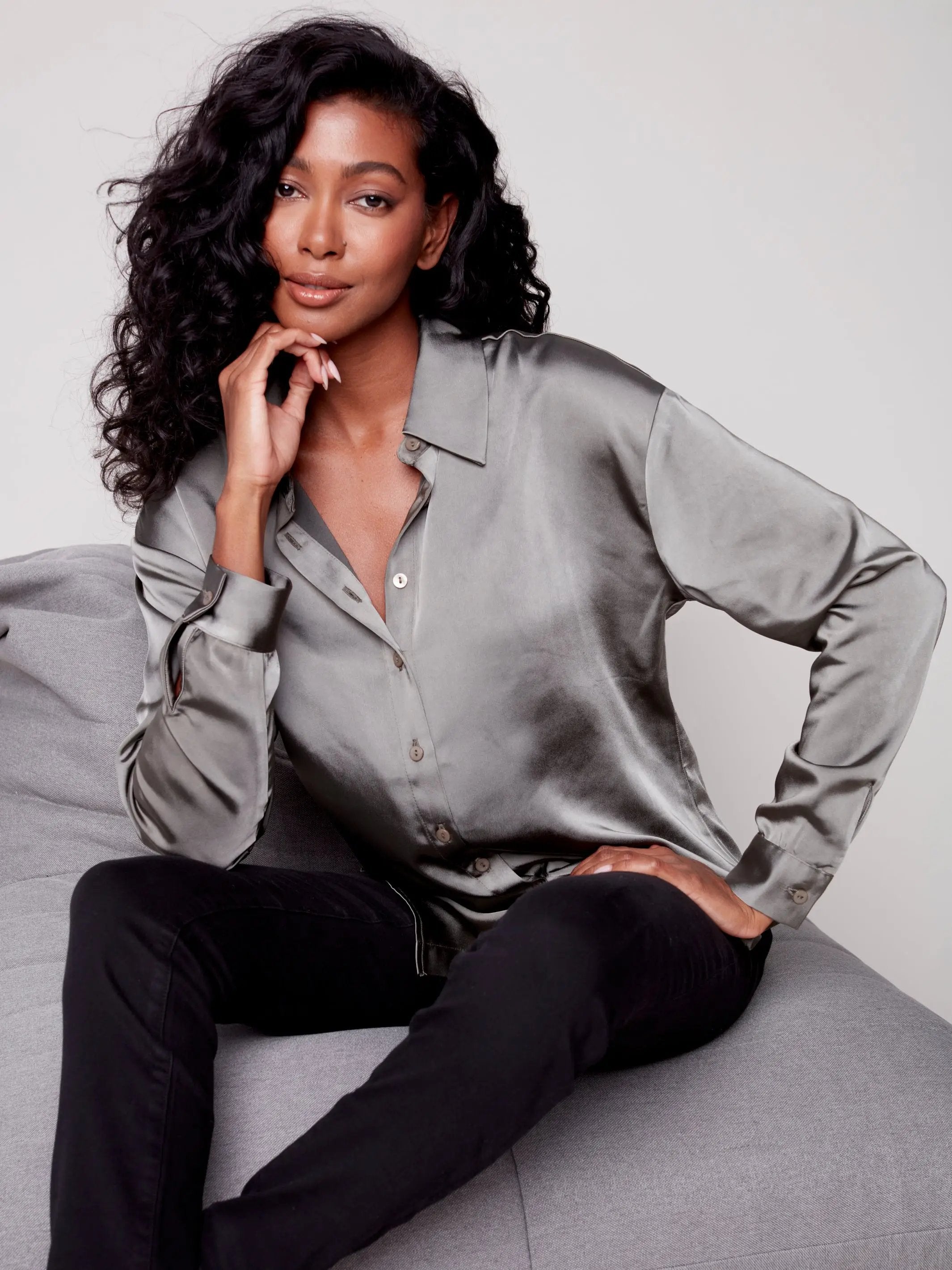 Satin Button Up Collard Shirt – Strike The Pose