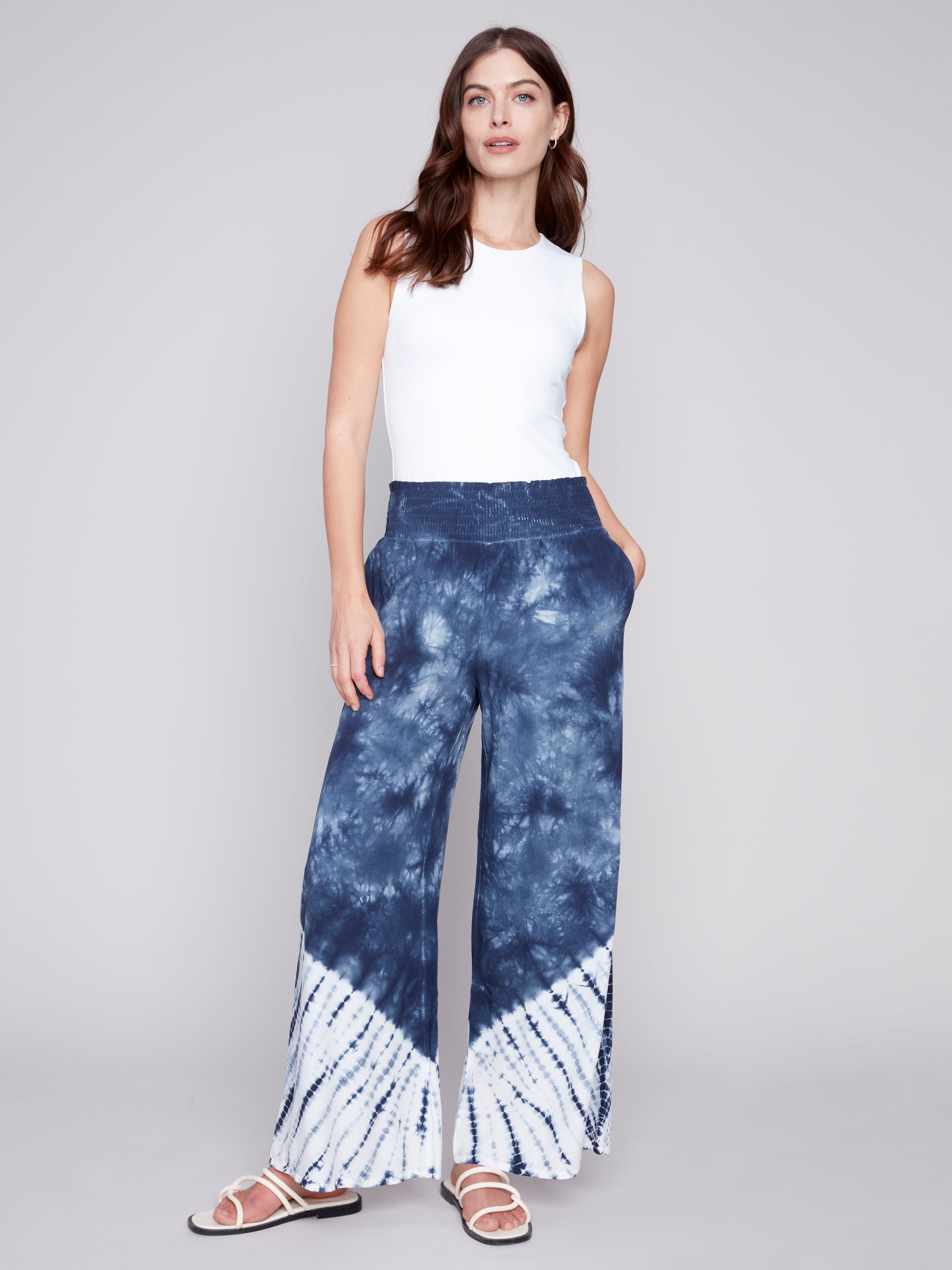 White and blue palazzo pants sales