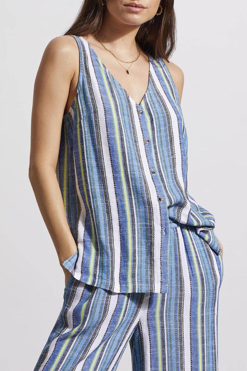 Linen Blend Stripped Button Down Cami Tribal